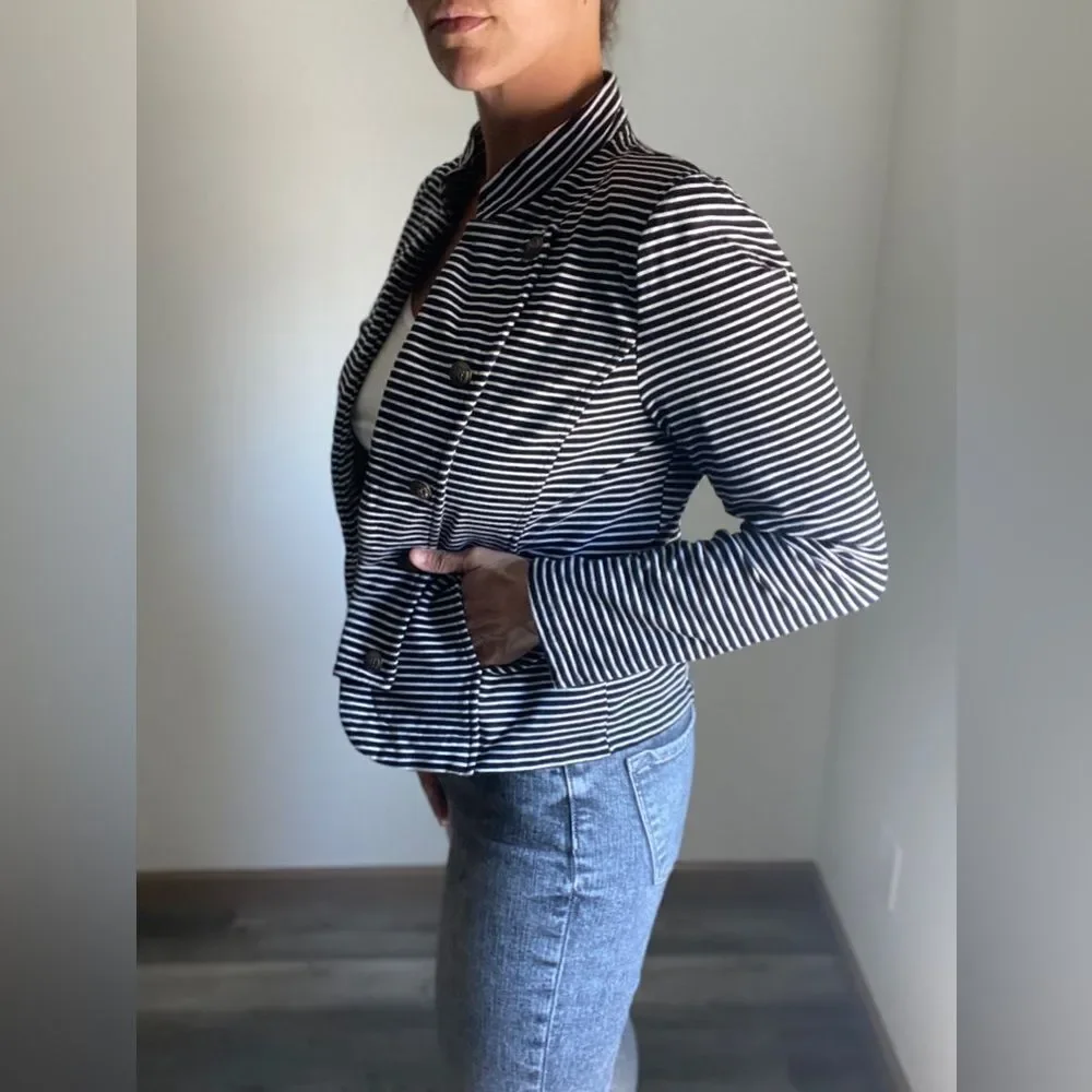 Tommy Hilfiger Stripe Puff Sleeve Jacket Large With Pockets Navy - Picture 4 of 13